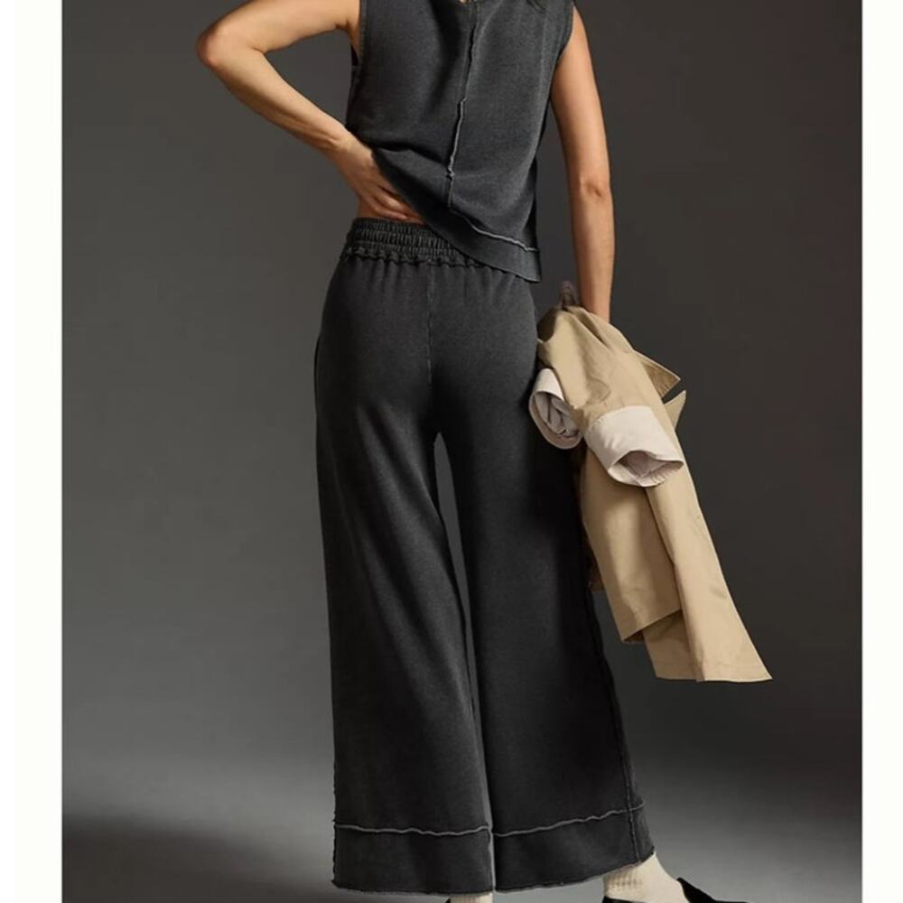 Daily Practice Anthropologie Wide Leg Lounge Pants Charcoal Drawstring XS - Picture 3 of 10